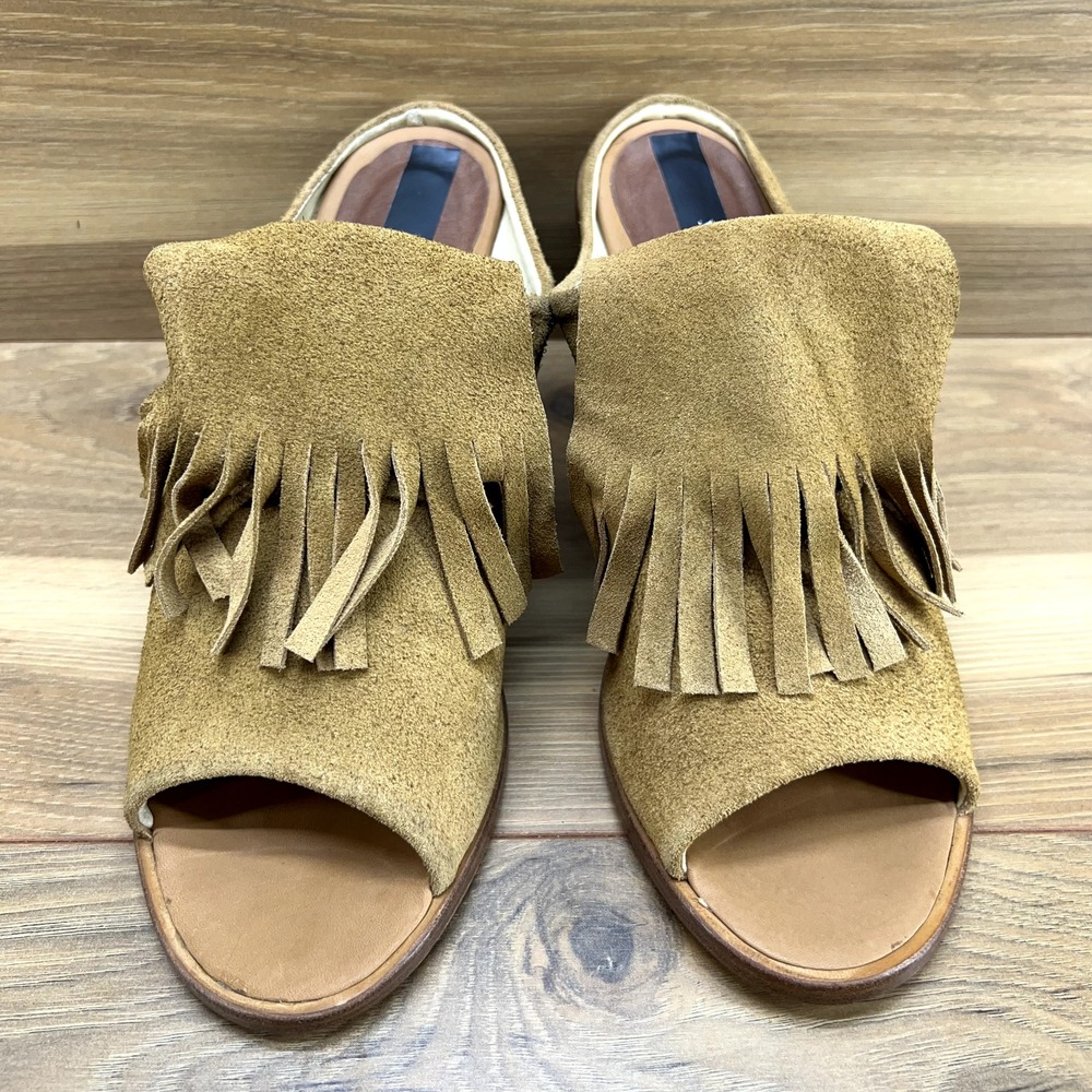 Matt Bernson Sandals 8.5‎ Tan Suede Finge Boho Block Heel - Picture 2 of 11
